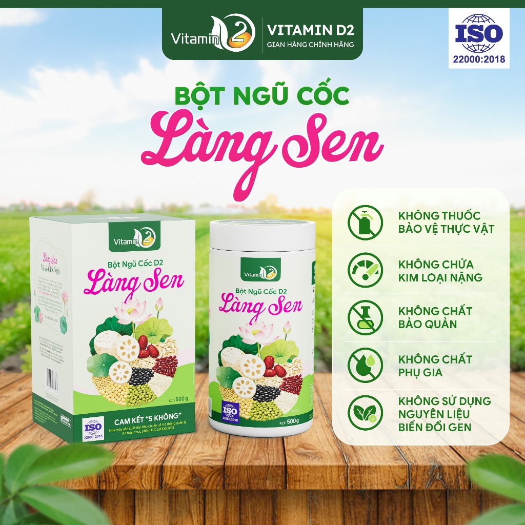 Bột Ngũ Cốc Làng Sen Vitamin D2 – Ngũ Cốc Từ Sen & Các Loại Đậu – Không Phụ Gia – Hộp 500g
