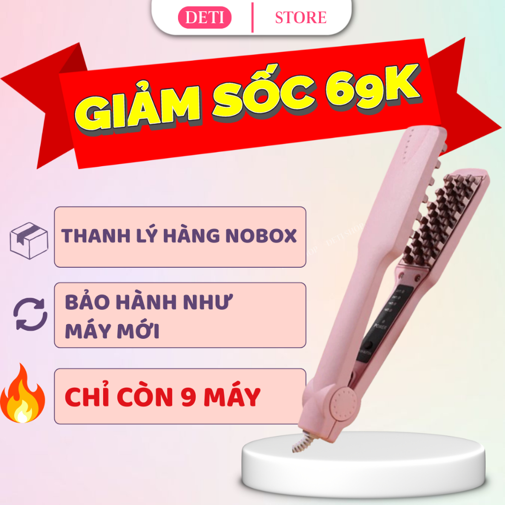 Máy bấm phồng DETI 2in1, máy uốn sóng nước hippie 32mm, máy dập xù tóc và máy duỗi tóc thẳng chuẩn s