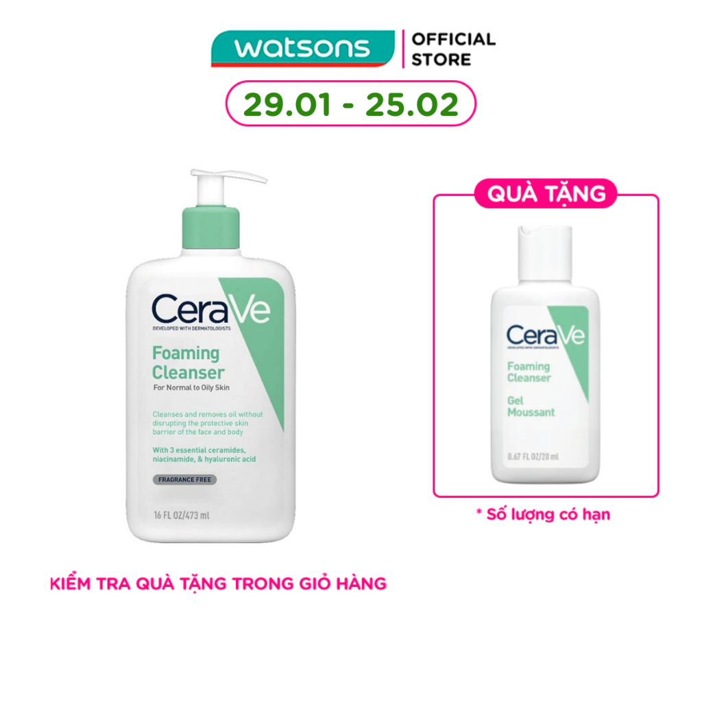 Sữa Rửa Mặt CeraVe Foaming Cleanser Giúp Làm Sạch Sâu Dành Cho Da Dầu 473ml