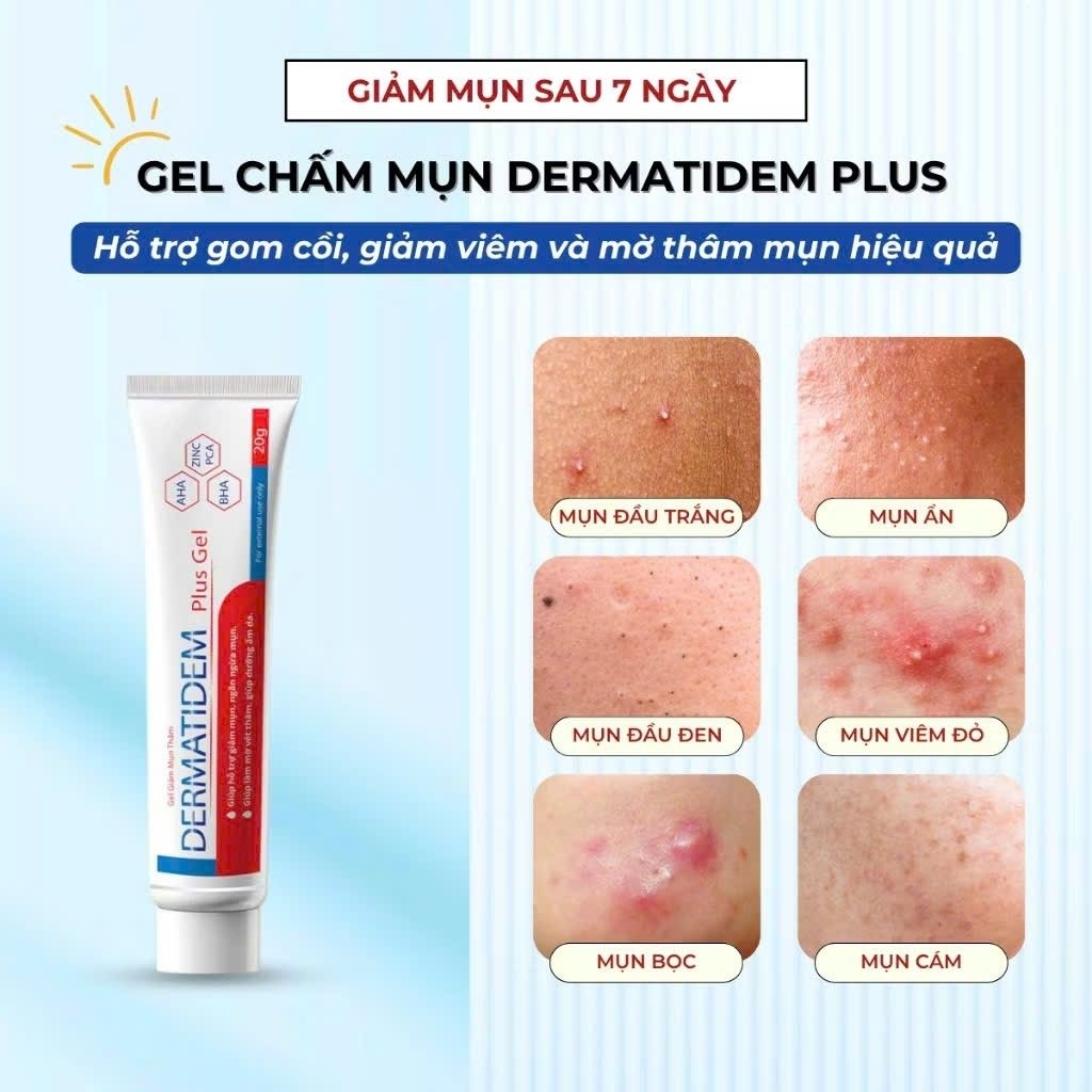 Gel Chấm Giảm Mụn Nhanh Trong 7 Ngày DERMATIDEM PLUS 20g Giúp Giảm Viêm Mờ Thâm