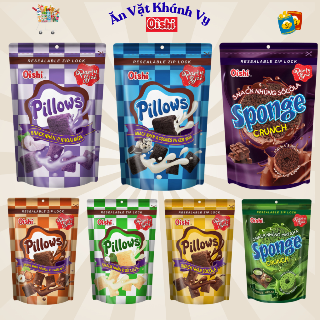 COMBO SNACK nhân kem OISHI PILLOWS đủ vị - HÀNG CHÍNH HÃNG