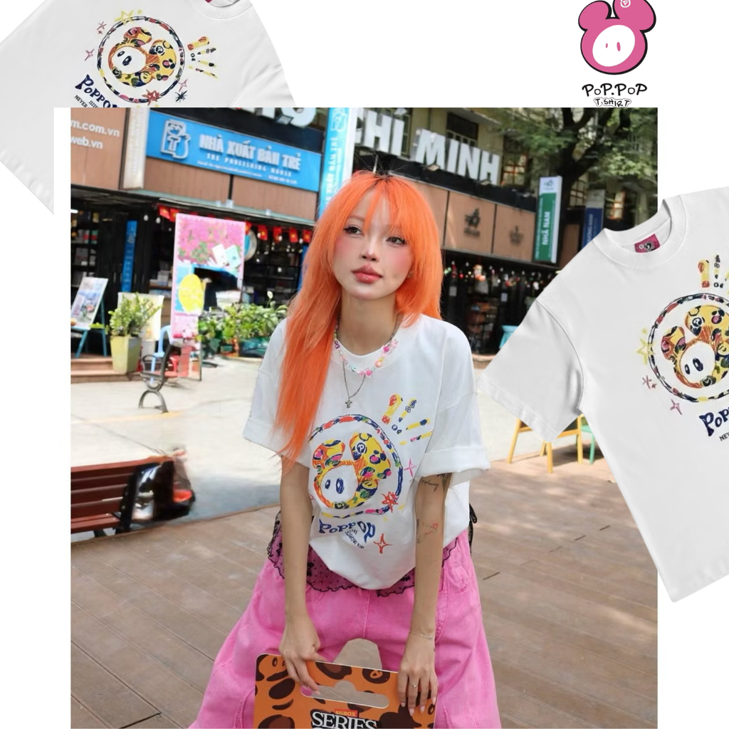 𝐏𝐎𝐏𝐏𝐎𝐏 𝐇𝐈𝐇𝐈 | ÁO THUN POPPOP HIHI MASCOT PP CRAYON / TRẮNG