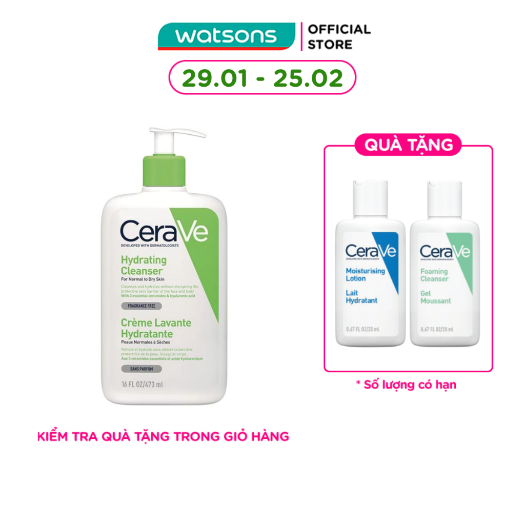 Sữa Rửa Mặt CeraVe Hydrating Cleanser Giúp Làm Sạch Và Cấp Ẩm Dành Cho Da Thường Và Da Khô 473ml