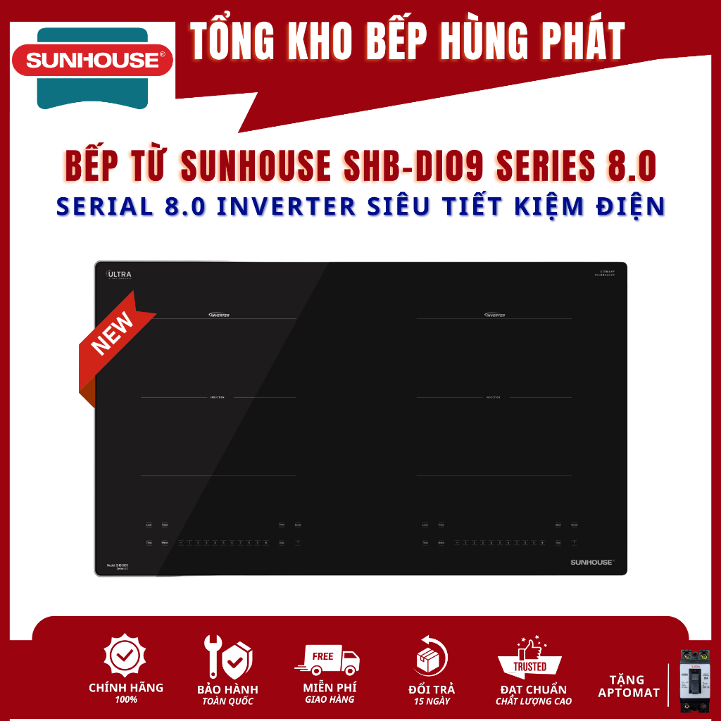 Bếp điện từ đôi Sunhouse SHB DI09 - Công nghệ chuẩn Đức series 8.0 new 2026 - Full tính năng