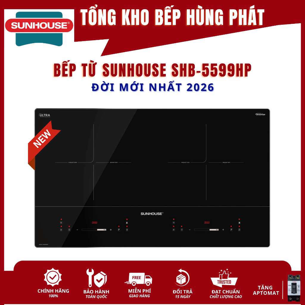 Bếp Đôi Điện Từ SUNHOUSE SHB 9101-5599HP Mới Nhất 2026, INVERTER Tiết Kiệm Điện, Bảo Hành 3 Năm