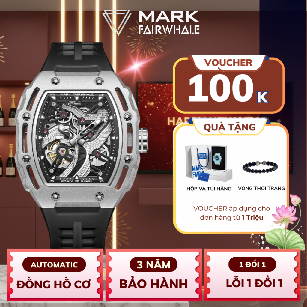 Đồng hồ cơ nam Mark FairWhale lộ cơ chính hãng,Đồng hồ cơ tự động vạn lý trường thành hottrend 2024