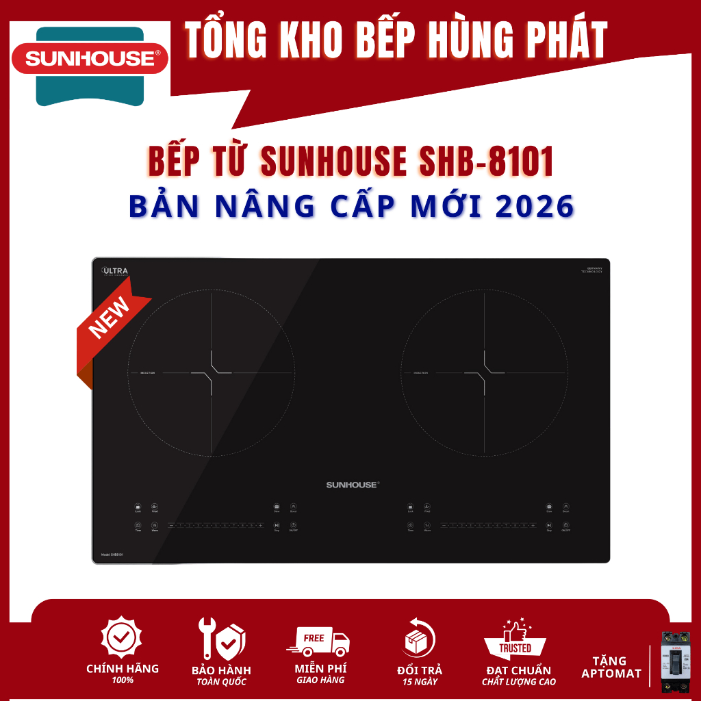 Bếp điện từ đôi Sunhouse SHB 8101 Series 8.0 NEW 2026, INVERTER Tiết Kiệm Điện - Bảo hành 3 năm