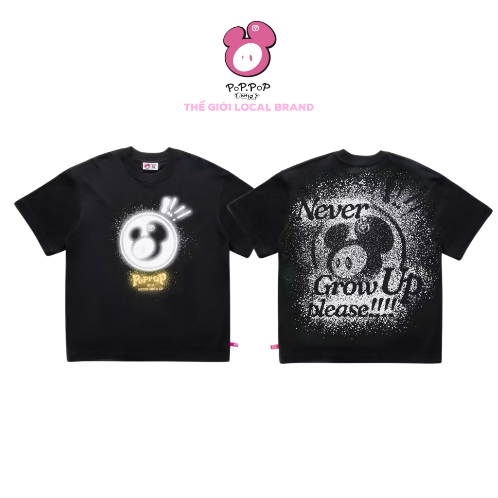 𝐏𝐎𝐏𝐏𝐎𝐏 𝐇𝐈𝐇𝐈 | ÁO THUN POPPOP HIHI MASCOT PP SNOW / ĐEN