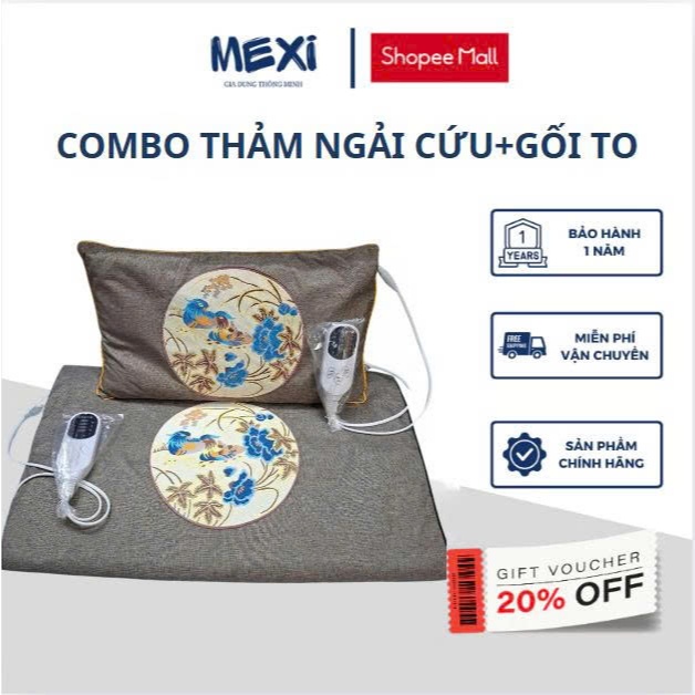 Combo Thảm Và Gối Ngải Cứu Cao Cấp Mexi,Đệm Sưởi Ngải Cứu Đông Y Bảo Hành 12 Tháng