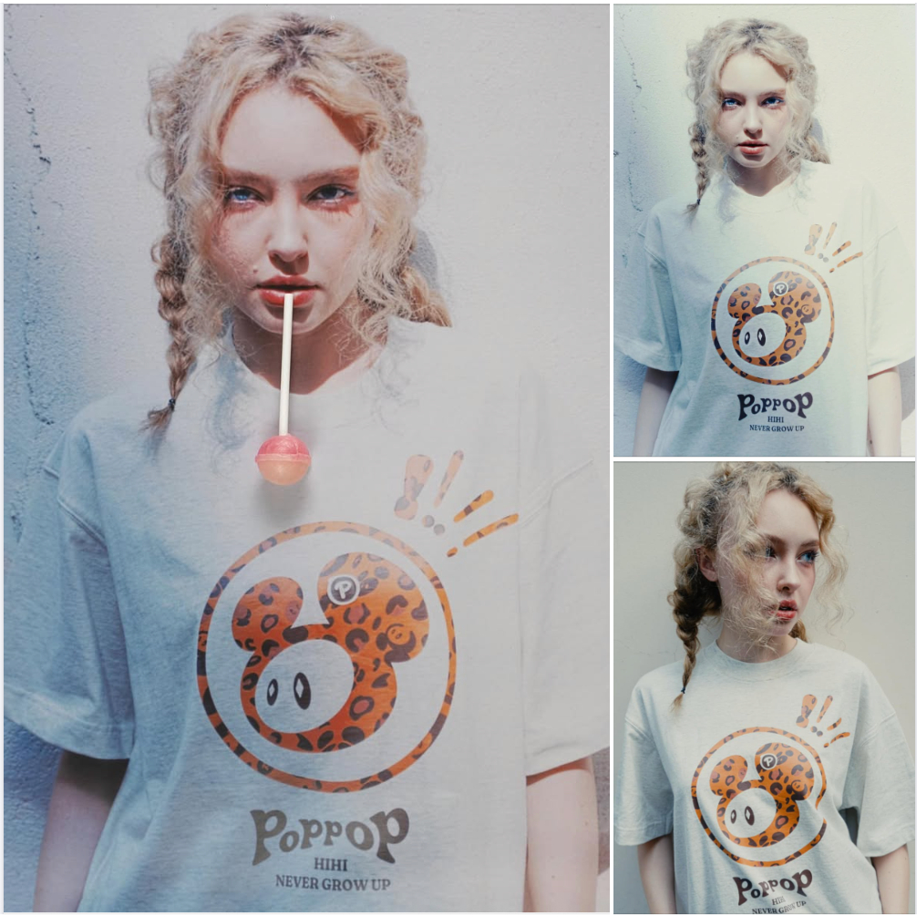 𝐏𝐎𝐏𝐏𝐎𝐏 𝐇𝐈𝐇𝐈 | ÁO THUN POPPOP HIHI MASCOT PP LEOPARRD / XÁM