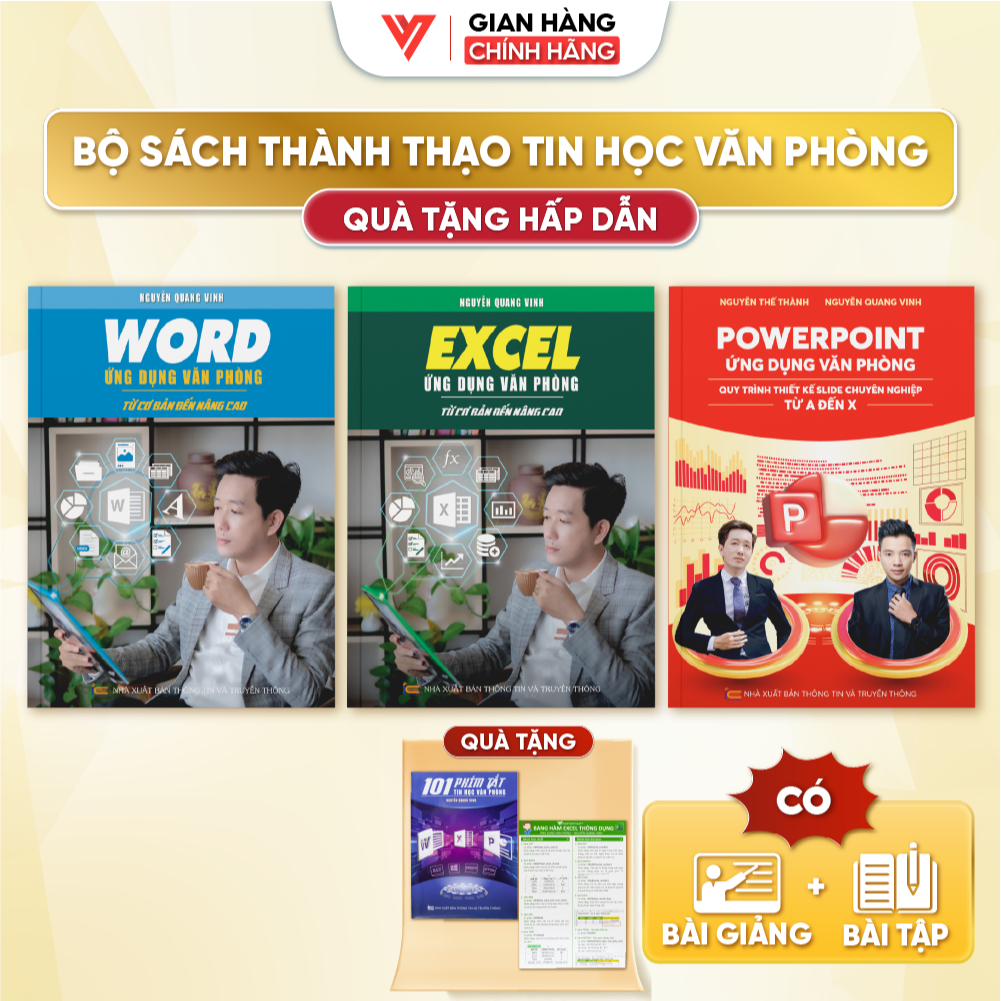 Combo 3 Sách Tin Học Văn Phòng Excel - Word - PowerPoint [TẶNG VIDEO BÀI GIẢNG + BÀI TẬP]