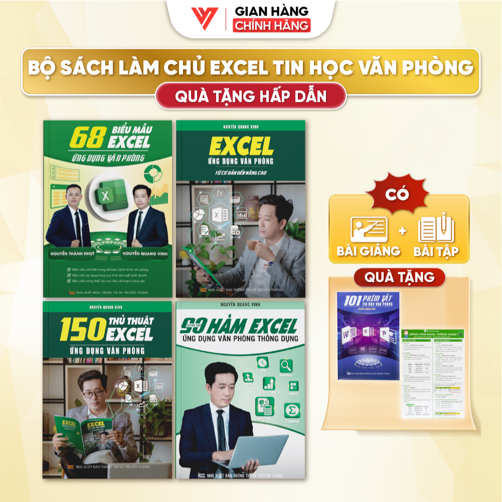 Combo 4 Sách 68 Biểu Mẫu Excel - Excel - 150 Thủ Thuật Excel và 90 Hàm Excel Ứng Dụng Văn Phòng