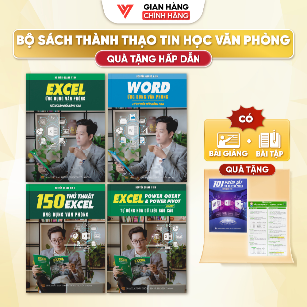 Combo 4 Sách Excel - Word - 150 Thủ Thuật Excel - Power Query & Power Pivot Thầy Nguyễn Quang Vinh