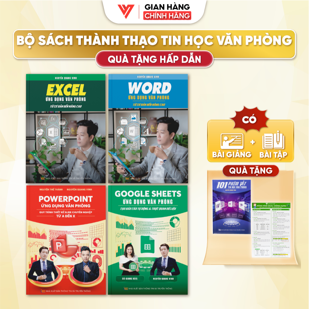 Combo 4 Sách Excel - Word - Powerpoint - Google Sheets Ứng Dụng Văn Phòng