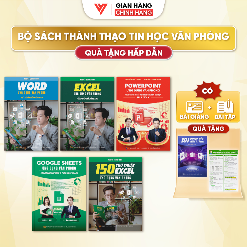 Combo 5 Sách Excel - Word - Powerpoint - Google Sheets - 150 Thủ Thuật Excel Thầy Nguyễn Quang Vinh