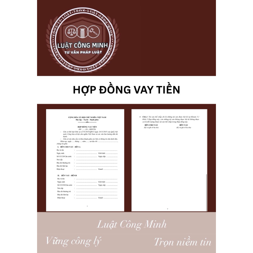 [FreeShip + Combo Sale] HỢP ĐỒNG VAY MƯỢN TIỀN (gồm 7 trang và 10 Điều khoản dành cho cá nhân muốn c