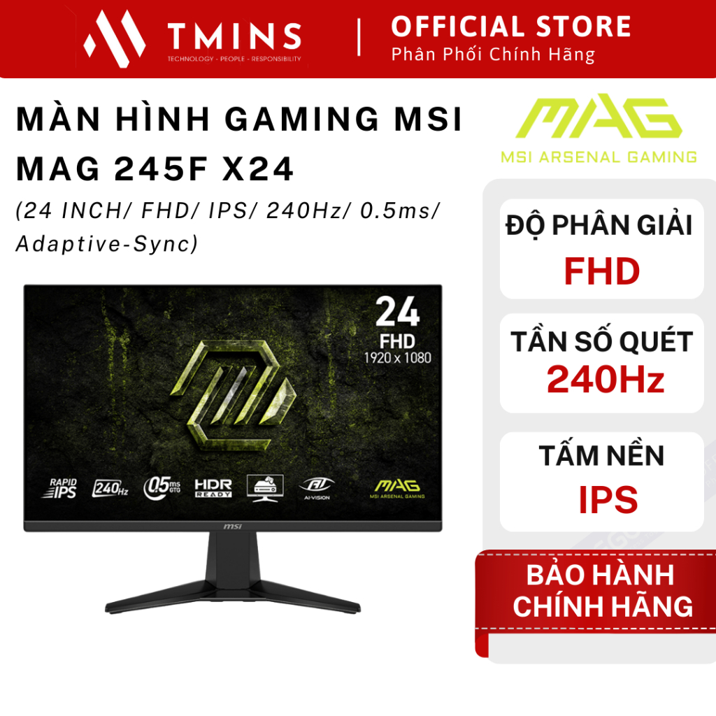 Màn hình Gaming MSI MAG 245F X24 (24 INCH/ FHD/ IPS/ 240Hz/ 0.5ms/ Adaptive-Sync) - Chính Hãng