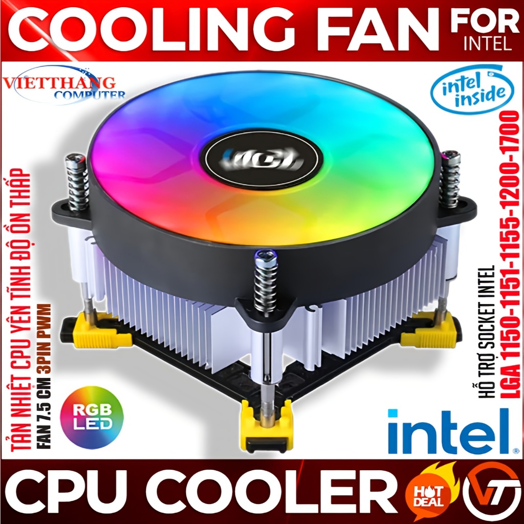 Tản nhiệt CPU Silent Yên tĩnh Độ ồn thấp Nhôm nguyên chất Hỗ trợ Intel LGA115-1200-1700 Fan Led RGB