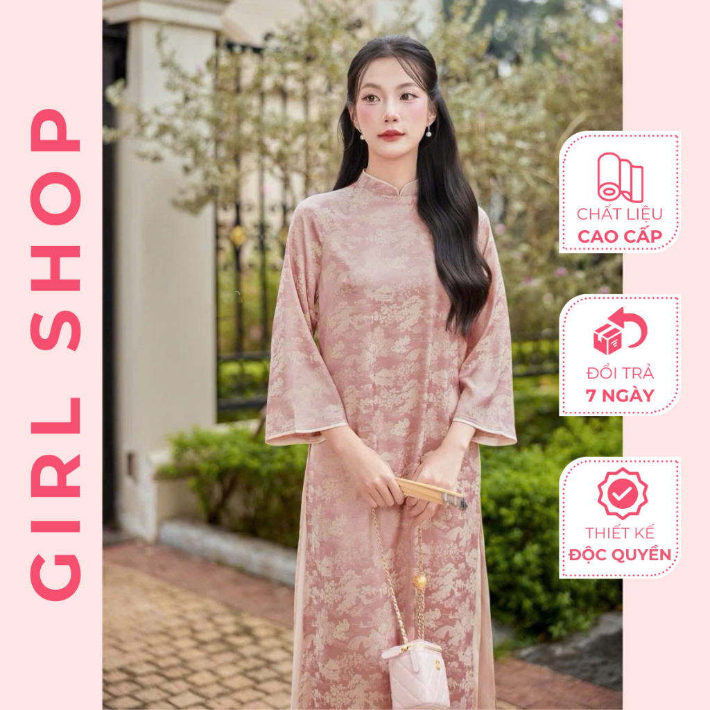 Áo Dài Diệu Thư Thiết Kế Cao Cấp Dáng Suông 4 Tà Cổ Cao Sang Trọng Thanh Lịch GIRLSHOP