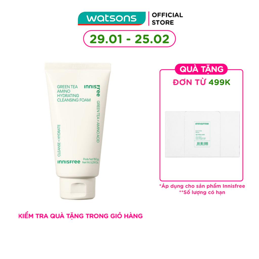 Sữa Rửa Mặt Dưỡng Ẩm innisfree Green Tea Amino Cleansing Foam 150g