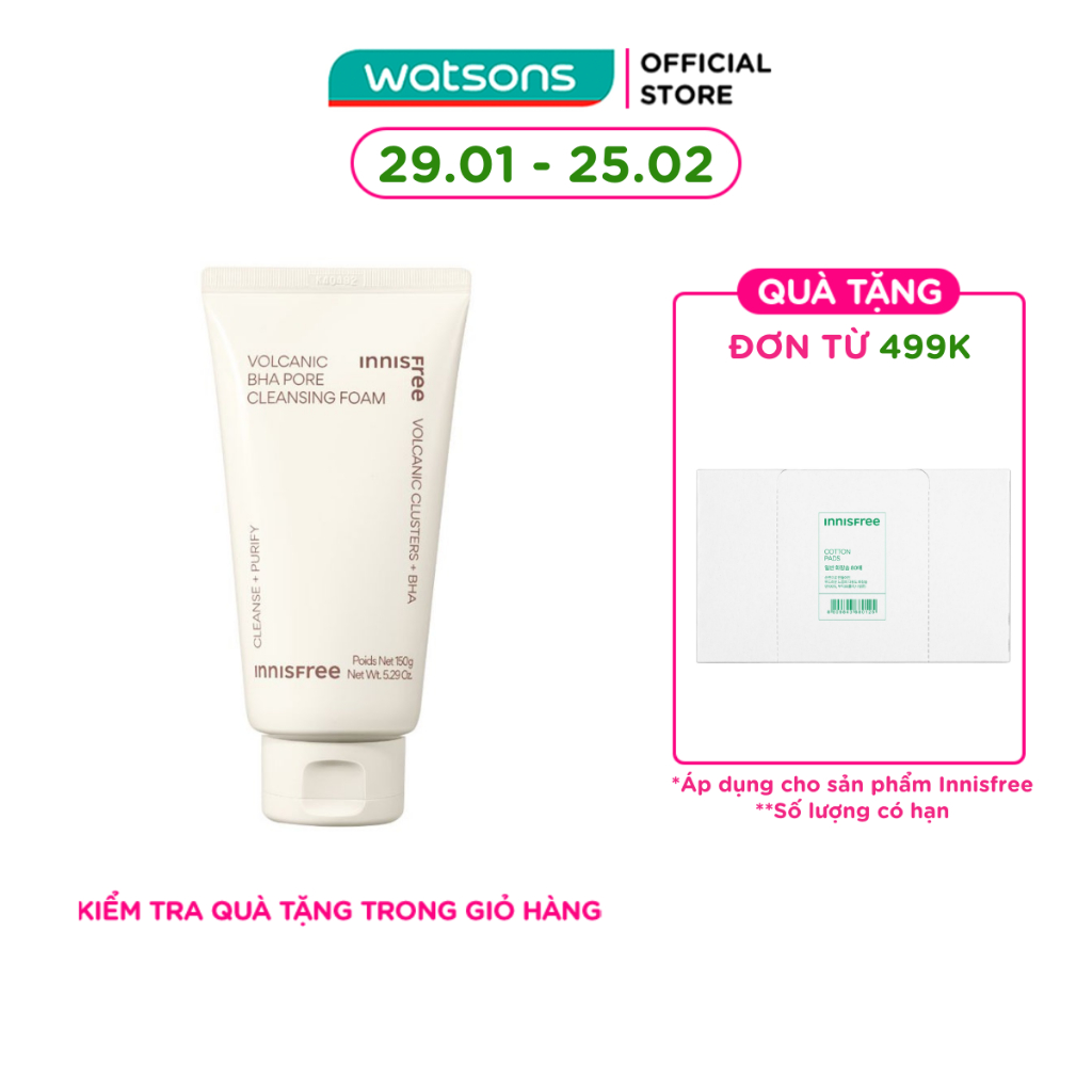 Sữa Rửa Mặt innisfree Se Khít Lỗ Chân Lông Volcanic Pore BHA Cleansing Foam 150g