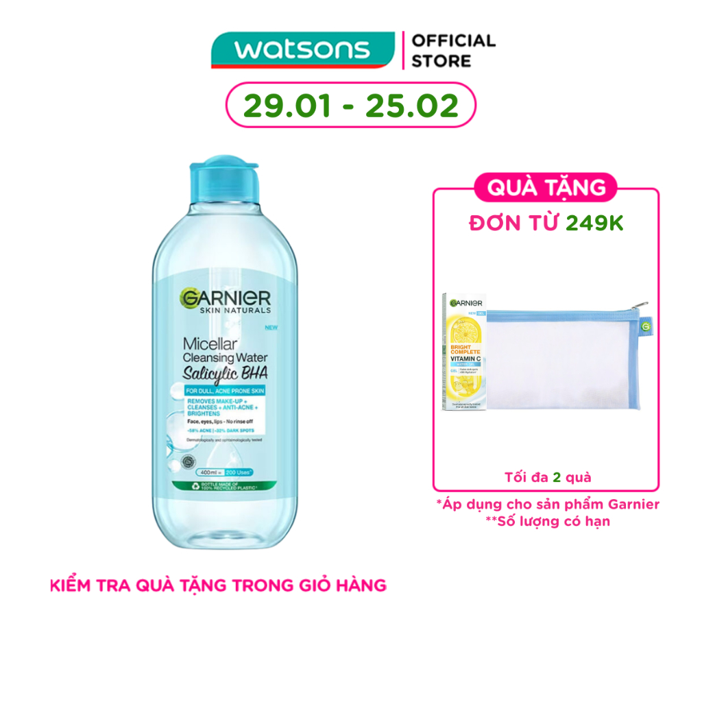 Nước Tẩy Trang Garnier Micellar Cleansing Water Salicylic BHA 400ml