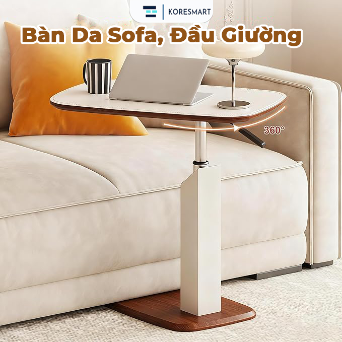 Bàn Xoay Nâng Hạ Thông Minh Koresmart Xoay 360° – Bàn Laptop Sofa Mặt Da Cao Cấp 55–77cm