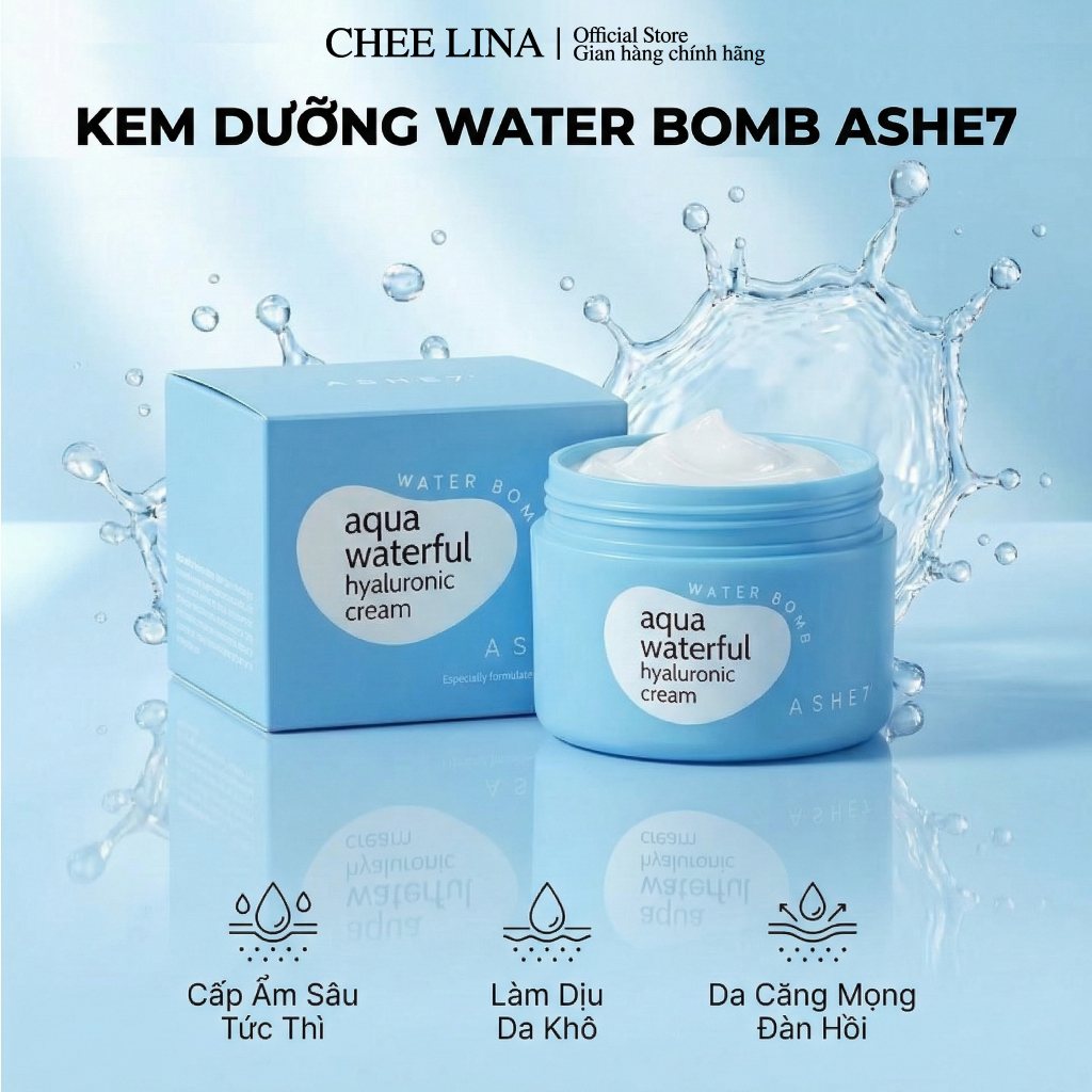 Kem Dưỡng Ẩm ASHE7 Aqua Waterful Hyaluronic Water 50ml | Chee Lina Official Store