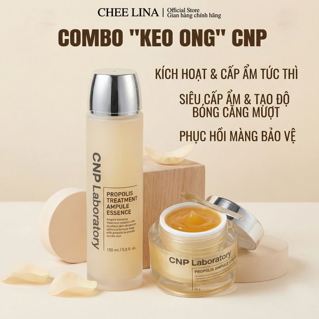 Combo Nước Thần Và Kem Dưỡng CNP Laboratory Propolis Essence & Oil In Cream Keo Ong | Chee Lina Offi