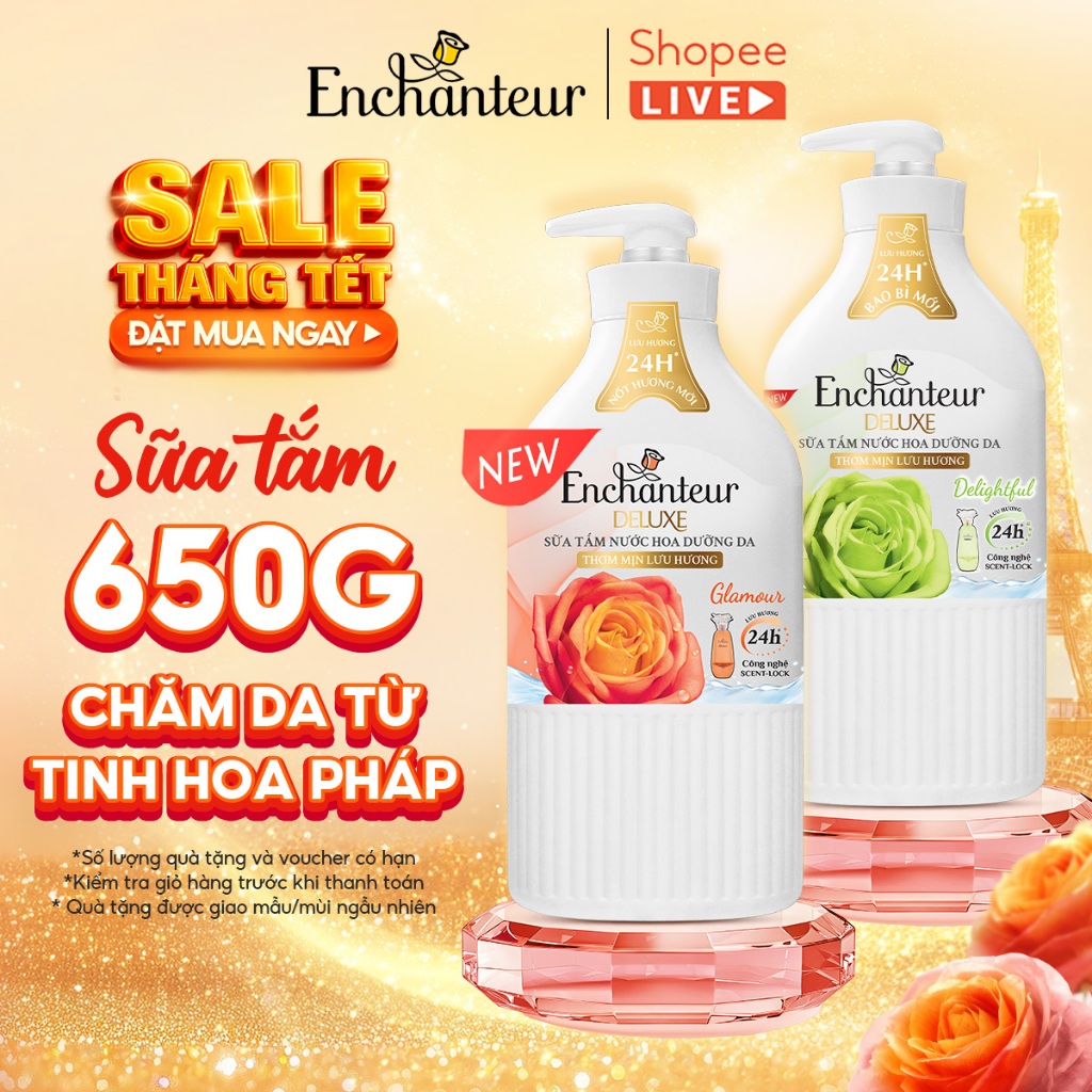 [Tặng quà ngẫu nhiên] Sữa tắm nước hoa dưỡng da / Dầu gội dưỡng tóc Enchanteur thơm mịn 650g - Live 