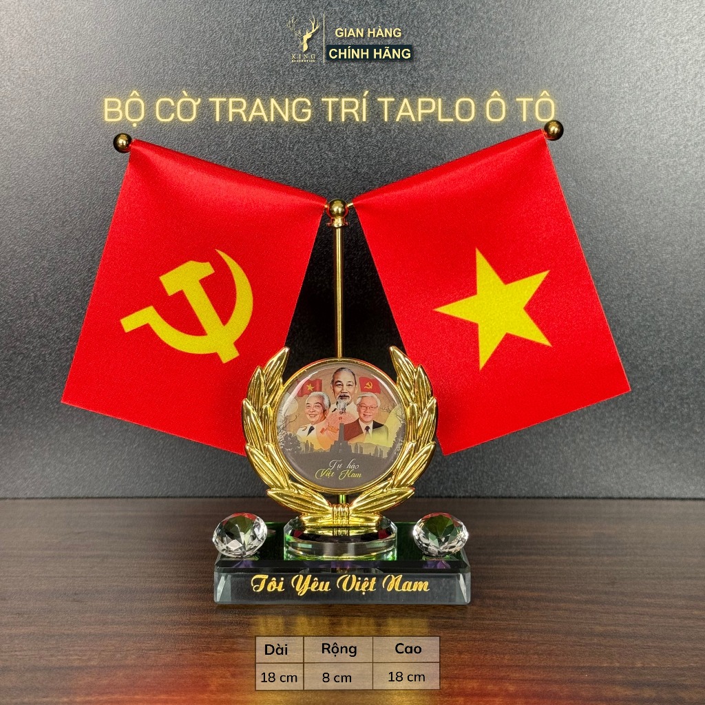 Bộ cờ trang trí taplo ô tô "Tôi Yêu Việt Nam" 3 vị lãnh tụ