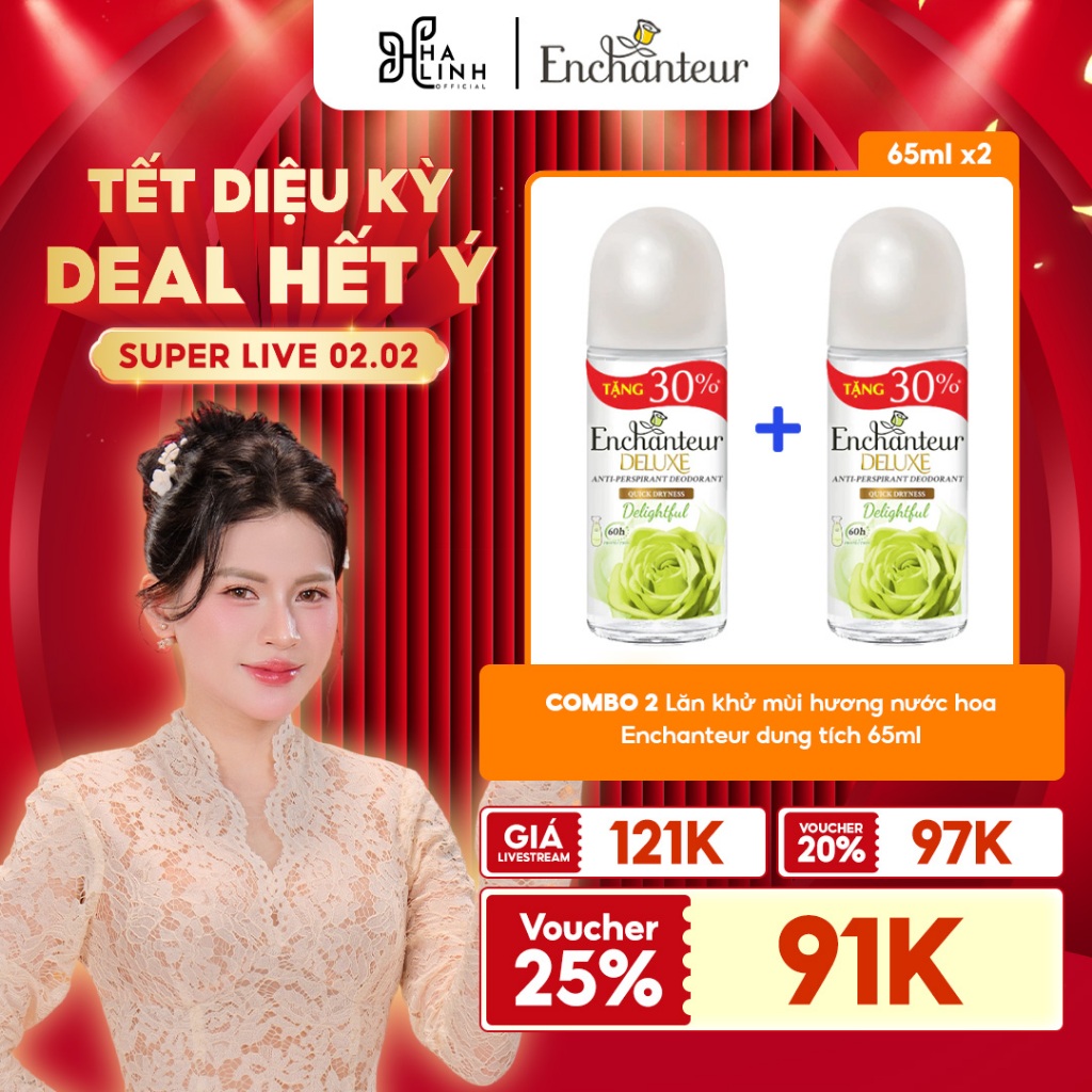 [VHL x Enchanteur] COMBO 2 Lăn khử mùi hương nước hoa Enchanteur Delightful 65ml x 2