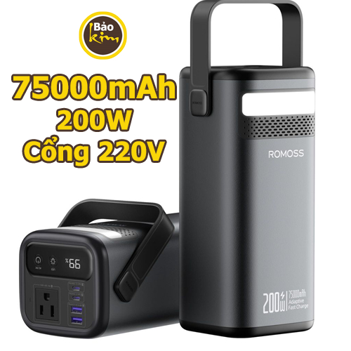 Pin dự phòng 75000mAh ROMOSS PMT75 công suất 200W , có cổng AC 220V