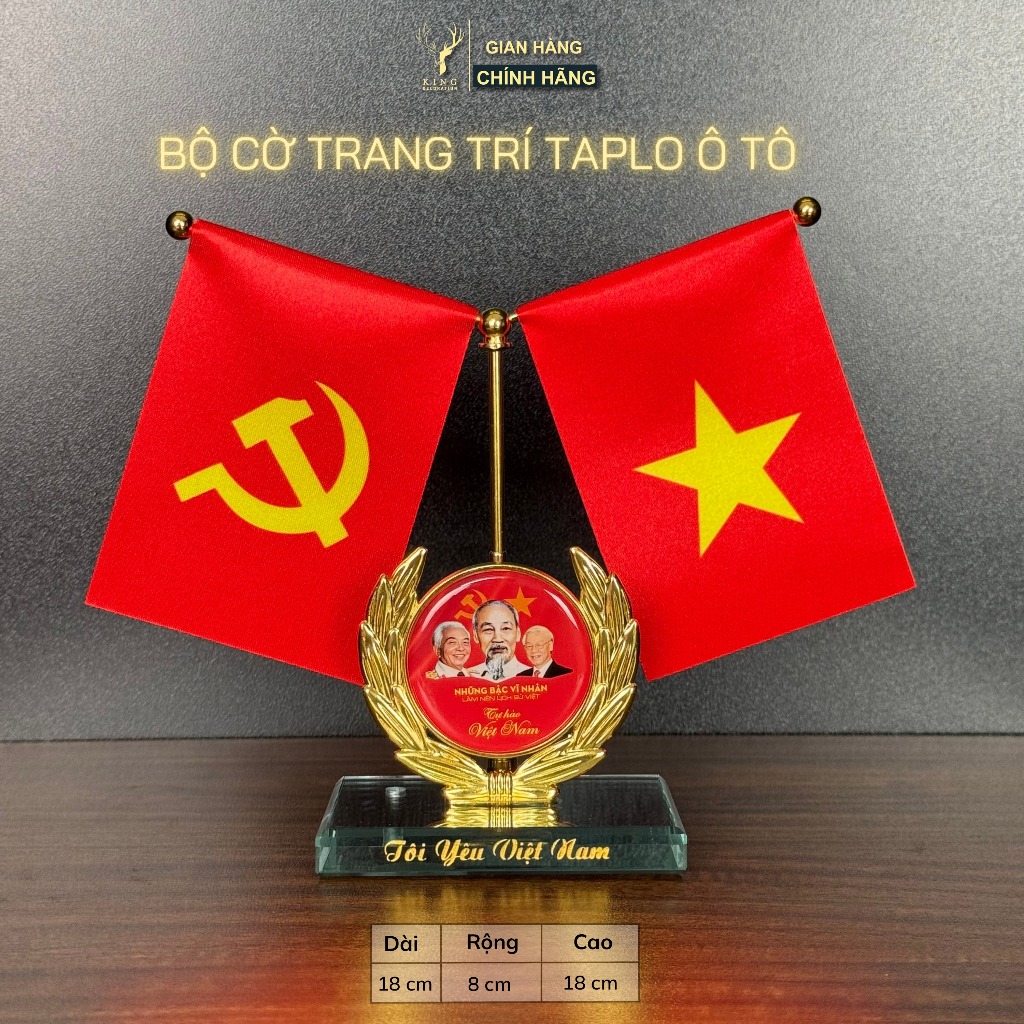 Bộ cờ trang trí taplo ô tô "Tôi Yêu Việt Nam" 3 vị lãnh tụ nền đỏ