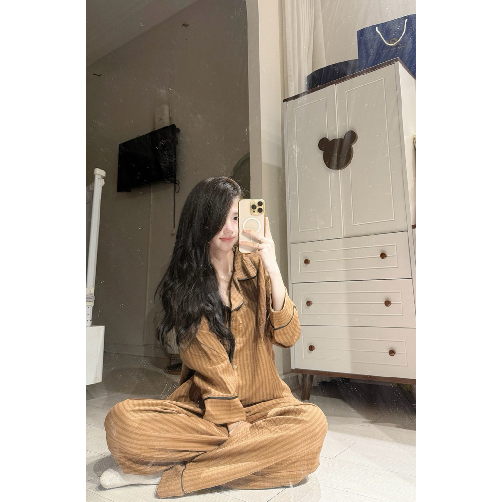 Bộ đồ ngủ pijama dài tay thu đông kẻ sọc màu vintage By Chun Wear