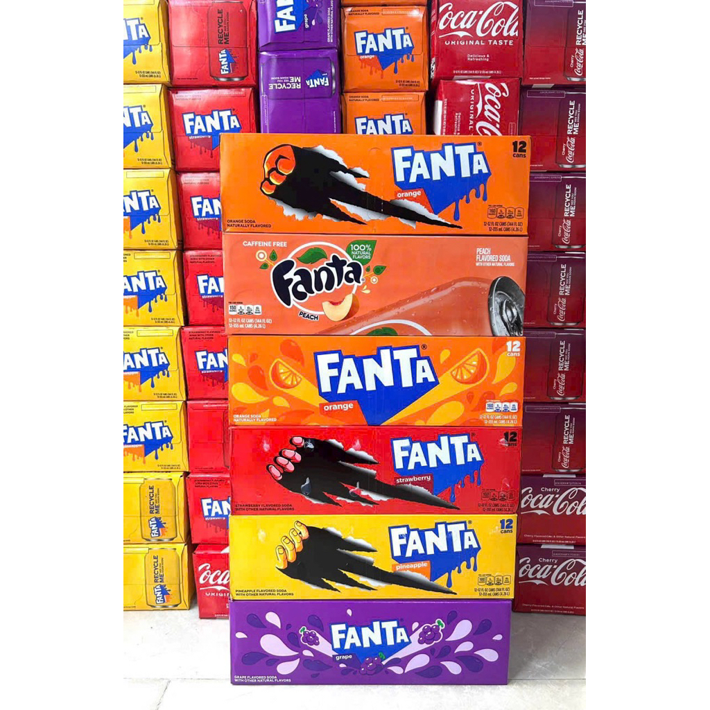 🥤NƯỚC NGỌT TRÁI CÂY CÓ GA MỸ FANTA NHO - CAM - ĐÀO - DỨA THÙNG 12 LON x 355ML