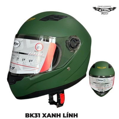 Mũ bảo hiểm Fullface kính chống lóa BKtec BK31 xanh lính nhám Không Logo - Có Logo – Vòng đầu 56-59cm – Hàng chính hãng