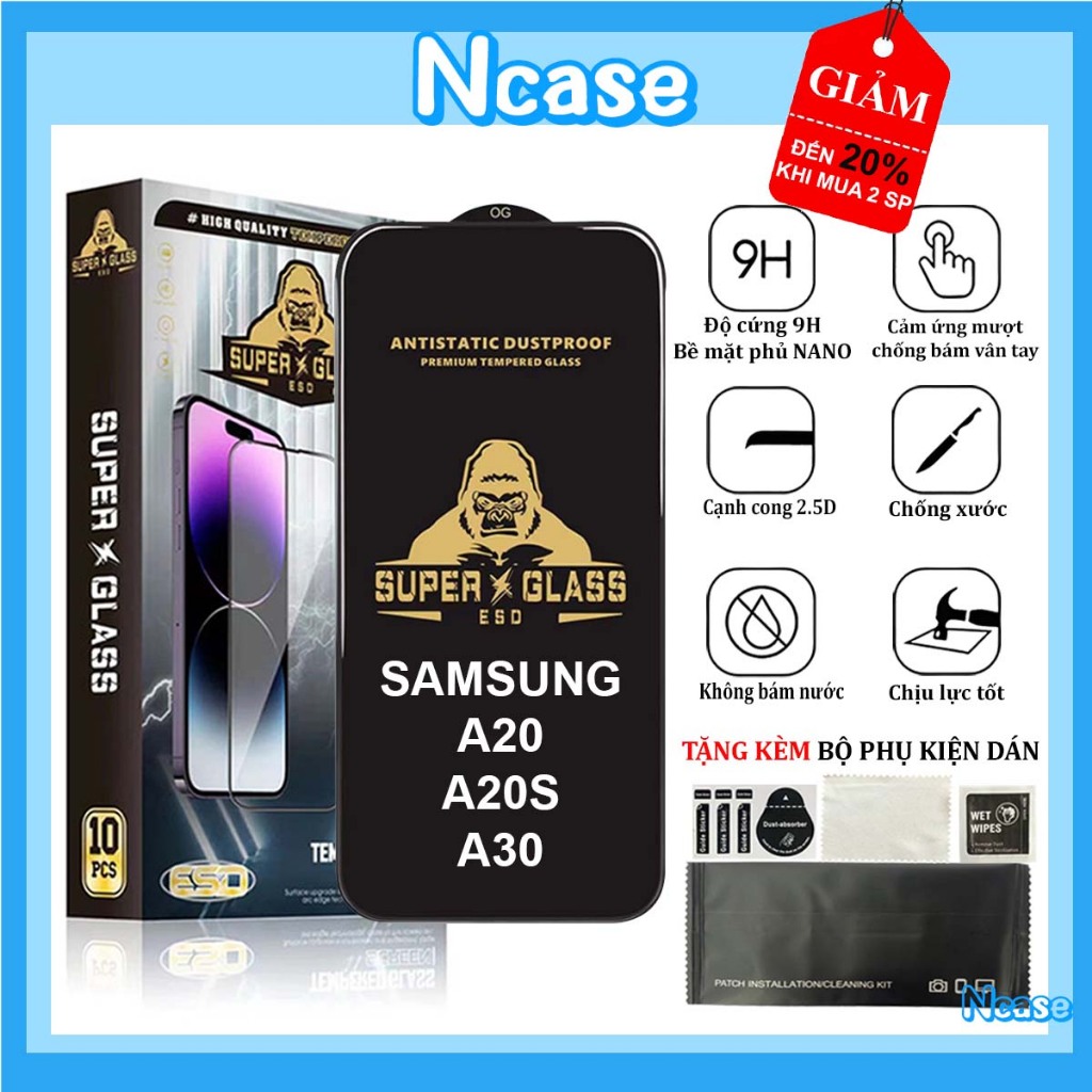 Cường lực Samsung A30, A20, A20S cao cấp full màn | Miếng dán bảo vệ màn hình cho Samsung