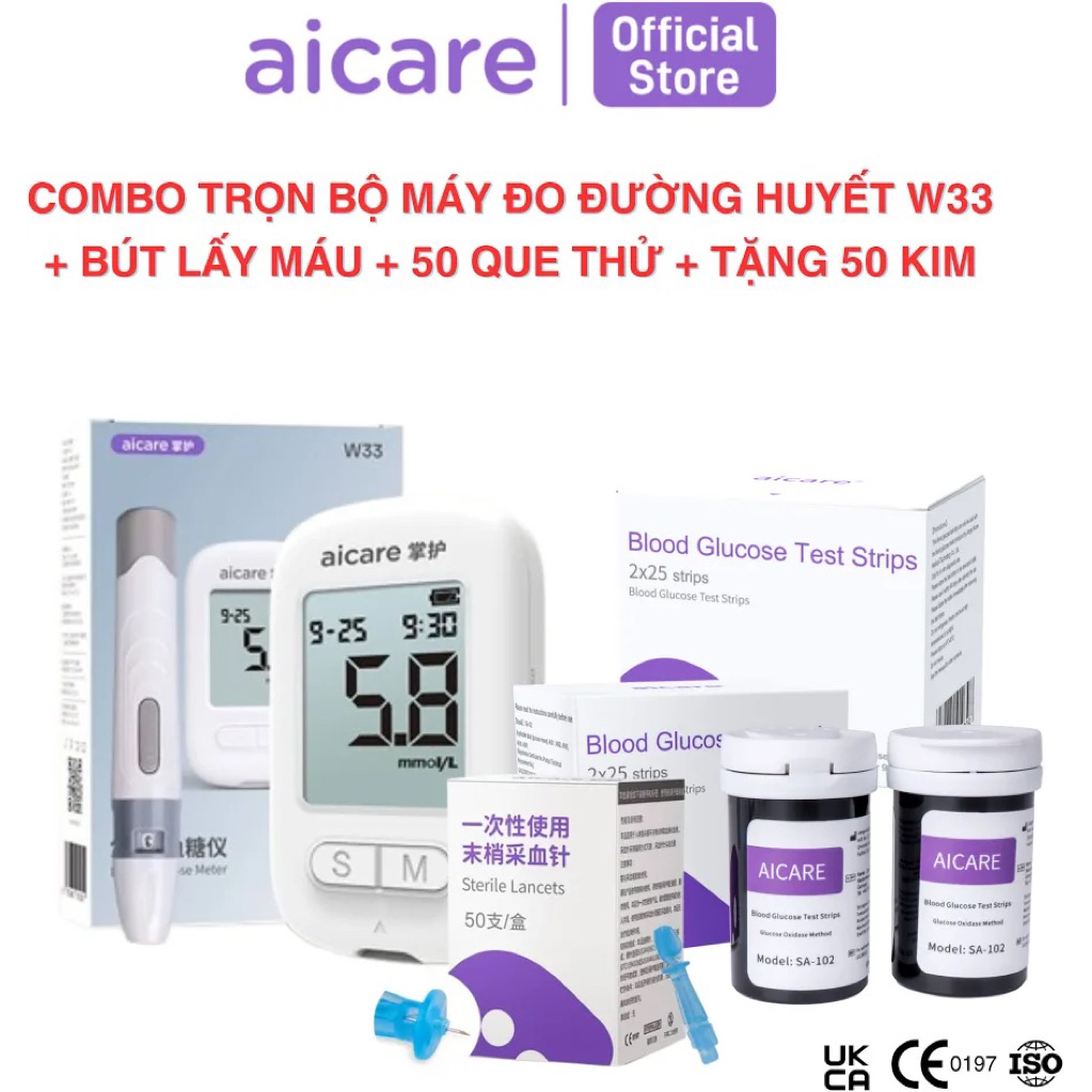 MÁY ĐO ĐƯỜNG HUYẾT AICARE W33 (bảo hành trọn đời)