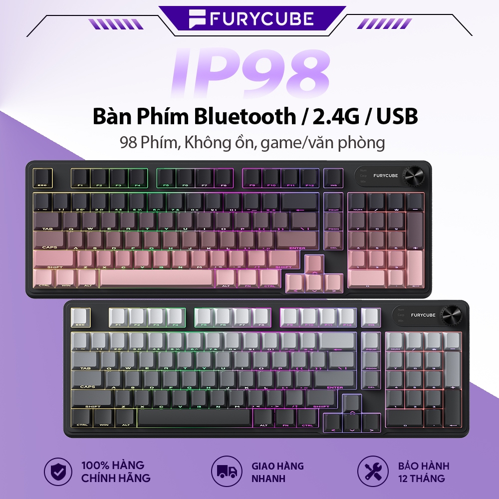 Bàn Phím Không Dây Bluetooth 2.4G FURYCUBE IP98 PRO, Có Dây USB, Không ồn, game/văn phòng, LED RGB