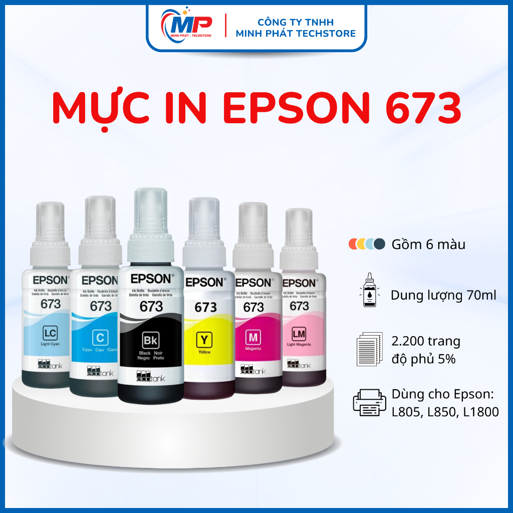 Mực In Epson 673 Epson L800, L805, L1800, L850 Loại 70ml/1 màu