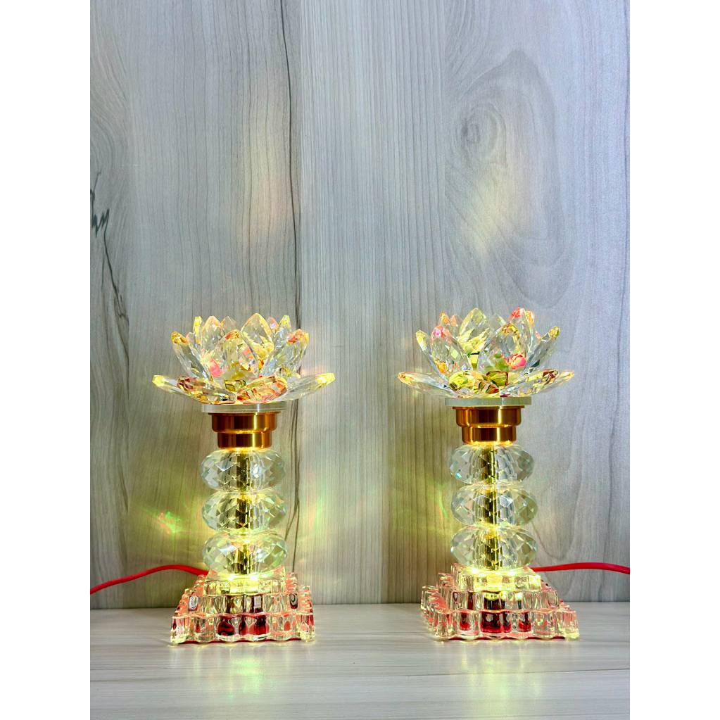 ĐÈN THỜ PHA LÊ HOA SEN CHÂU TRÒN (MỘT CẶP)