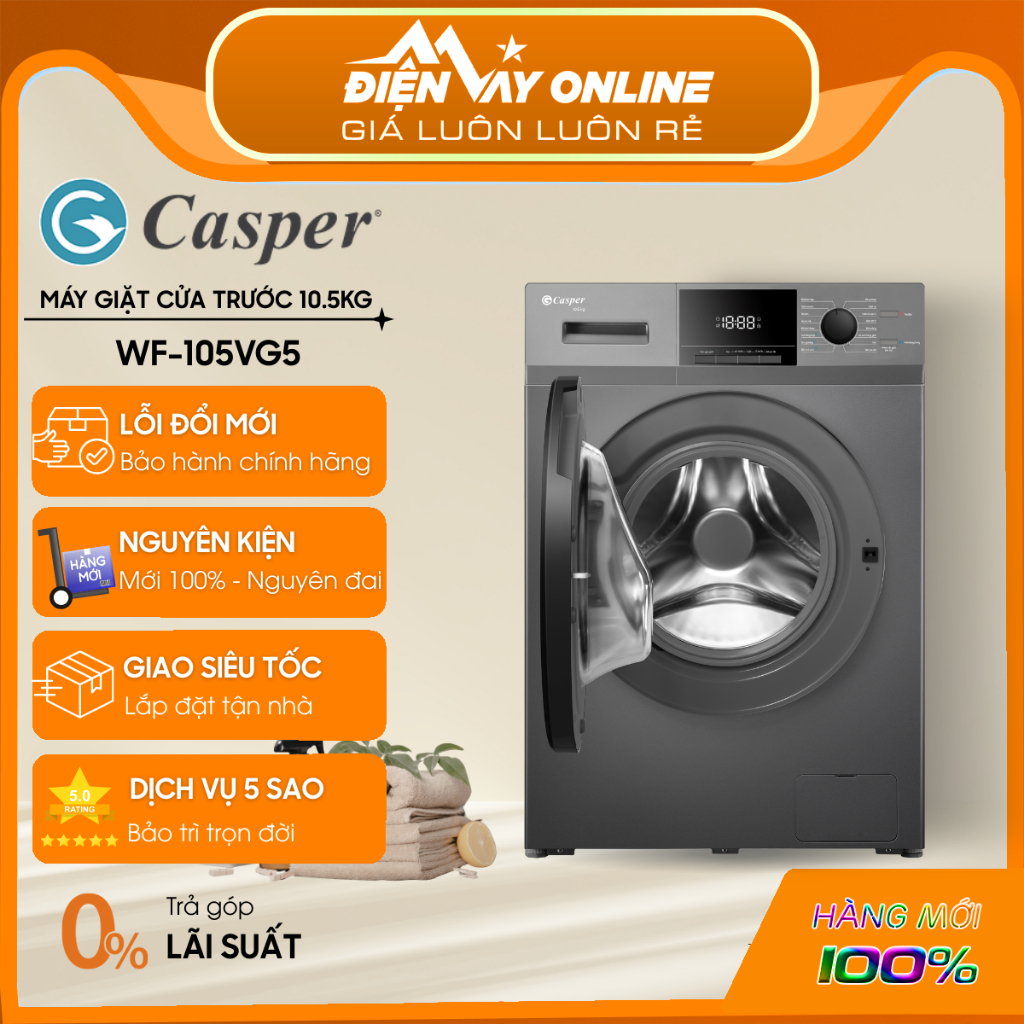 [HỖ TRỢ LẮP ĐẶT] Máy Giặt Inverter 10.5kg Casper WF-105VG5 - Bảo Hành Chính Hãng