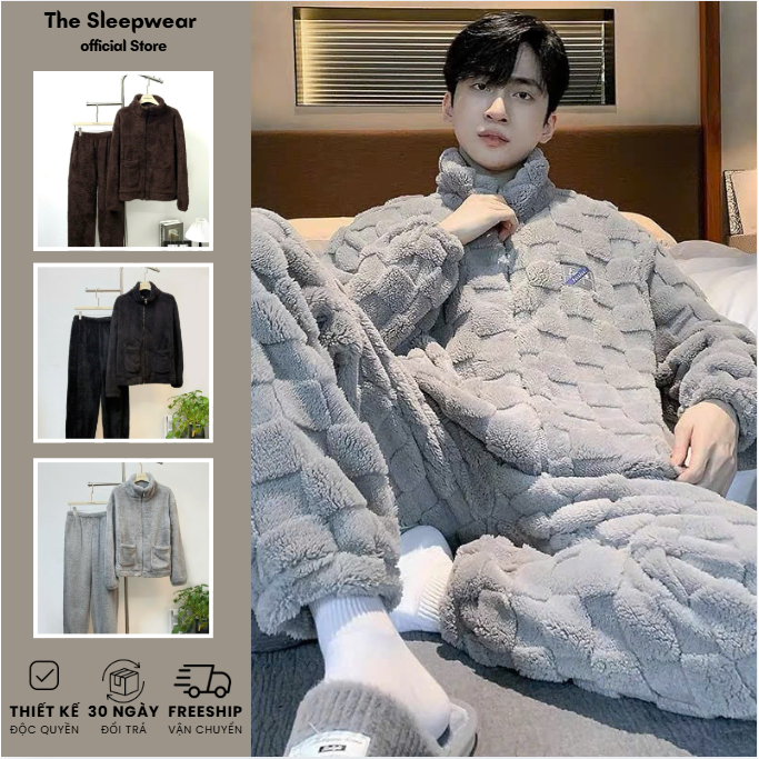 Bộ Đồ Ngủ  Lông Cừu San Hô hai mặt  - The Sleepwear - Đồ Bộ mặc nhà mùa đông cho nam  -Có size 110kg