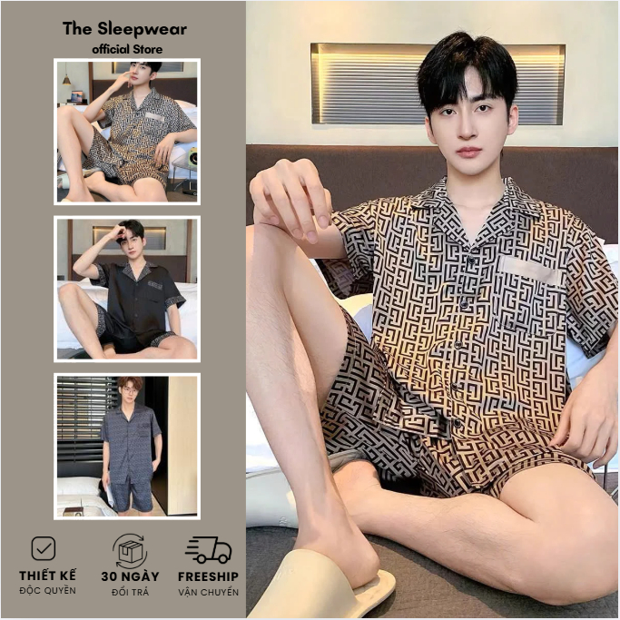 Bộ Pijama Nam Lụa Latin cao cấp tay ngắn -The Sleepwear -  Đồ Bộ cộc tay nam mặc nhà cao cấp