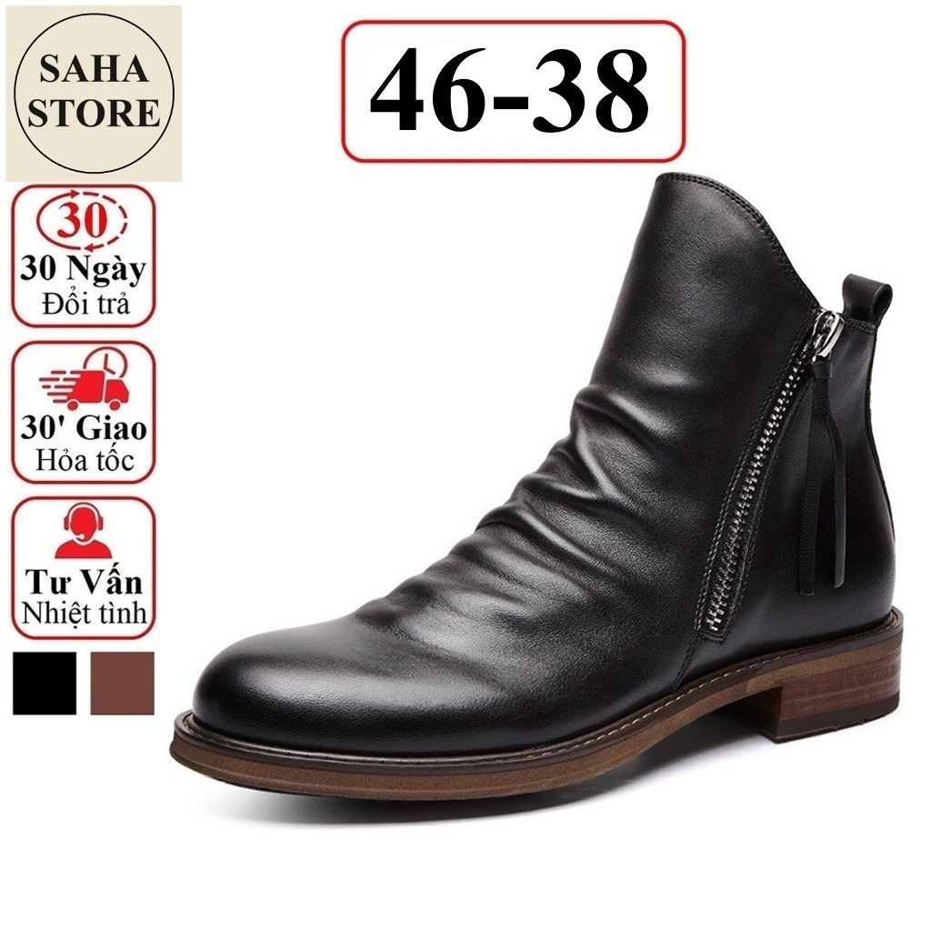 Giày nam cao cổ da nhăn khóa kéo SAHA106 giầy boot tăng chiều 6p bốt độn đế 6cm 6p