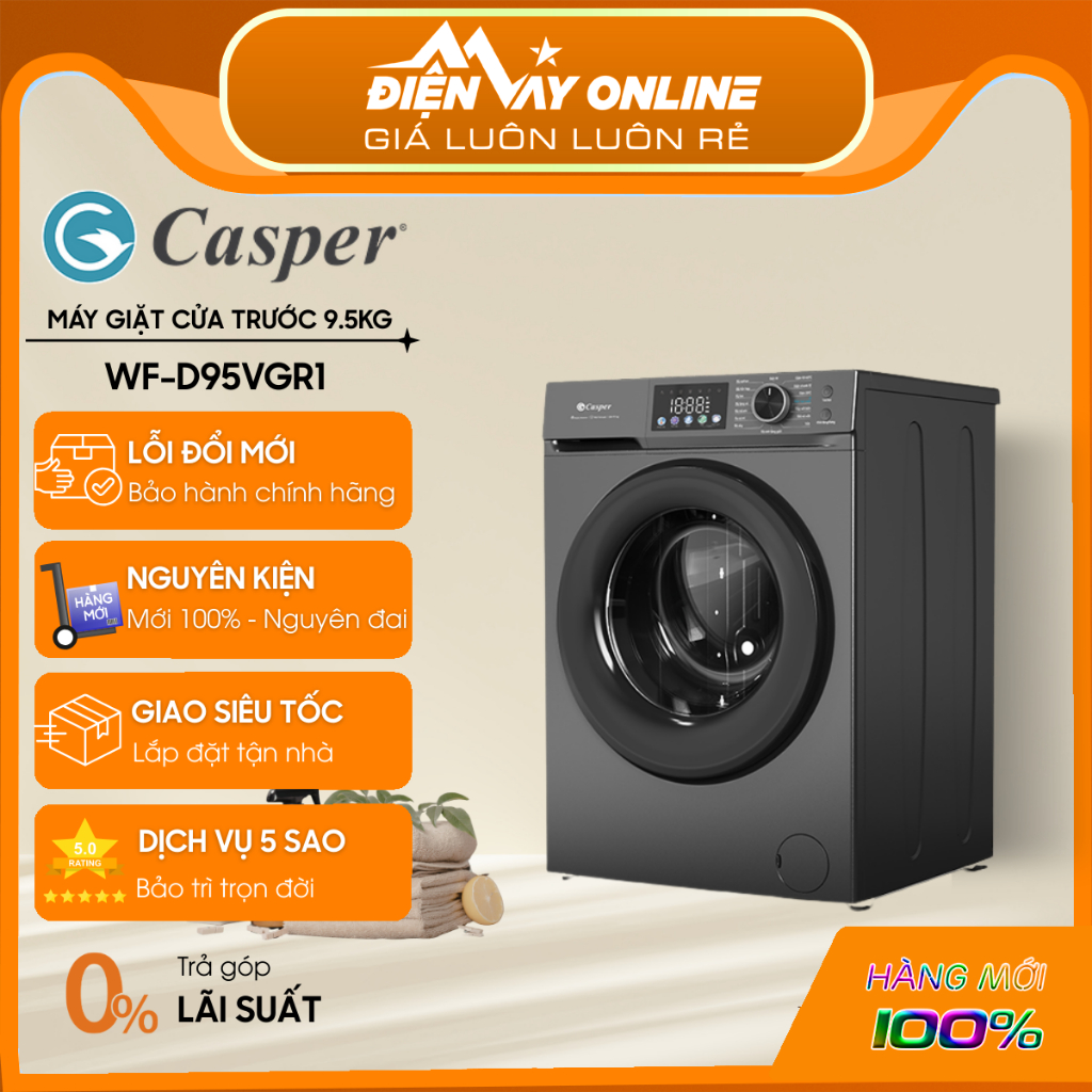 [HỖ TRỢ LẮP ĐẶT] Máy giặt cửa trước ProWash 9.5kg Casper WF-D95VGR1 -Bảo Hành Chính Hãng