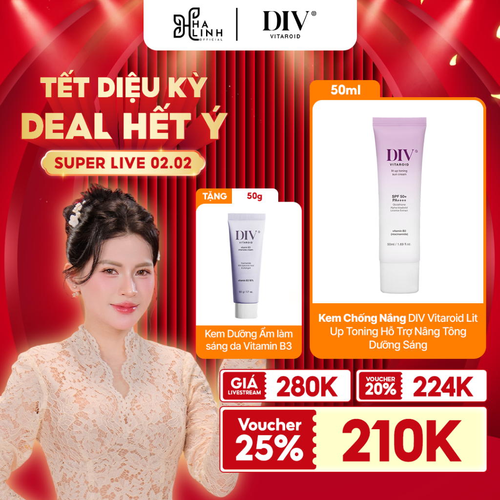 [VHL x DIV] Kem Chống Nắng DIV Vitaroid Lit Up Toning Nâng Tông Da 50ml Tặng Kem Dưỡng Dưỡng Sáng DI