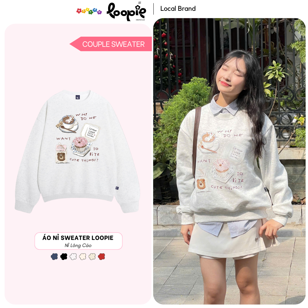 Áo Sweater LOOPIE POP LP380 In Chữ Why Do Me - Áo Nỉ Lông Cáo Form Rộng Y2K Cute, Chất Nỉ Dày Dặn