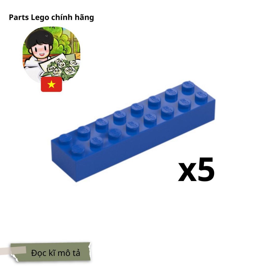 Gạch LEGO - 5 Khối Brick 2x8 xanh biển chính hãng .